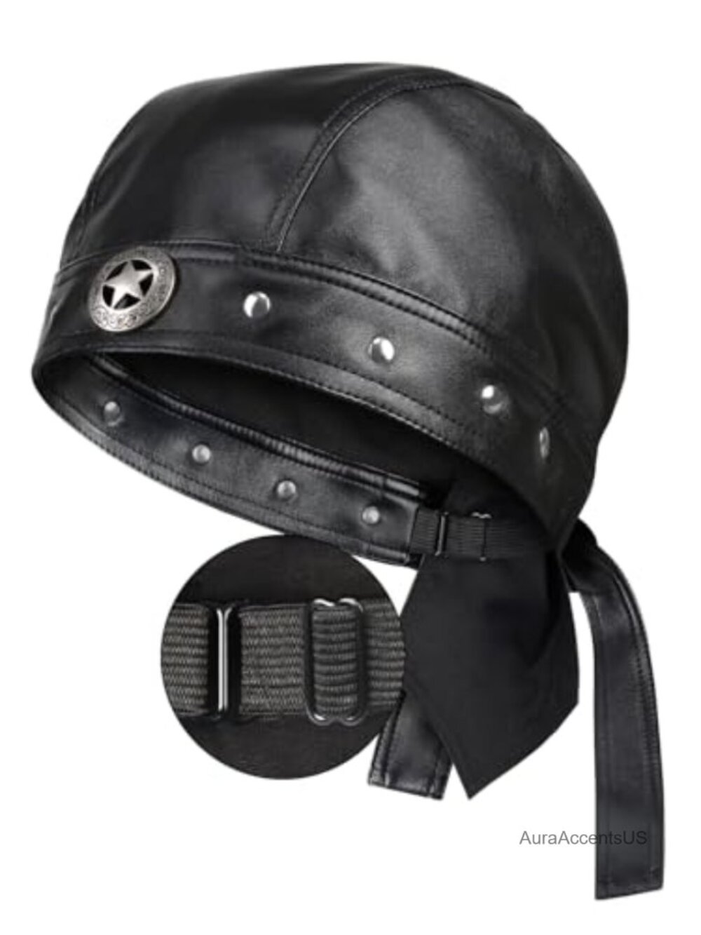 Faux Leather Biker Cap Adjustable Skull Motorcycle Hat Snug Fit Women